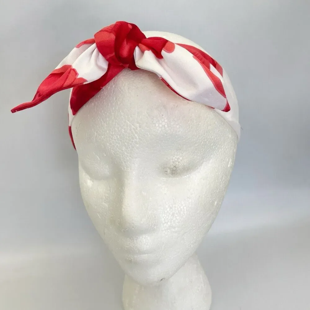 New Women Headband Hair Accessories knotted Red And White Floral